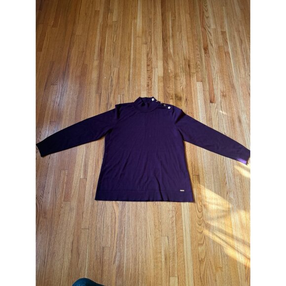 Calvin Klein Purple Long Sleeve Sweater With Ribbed Mock Neck Button Detail - Picture 1 of 10